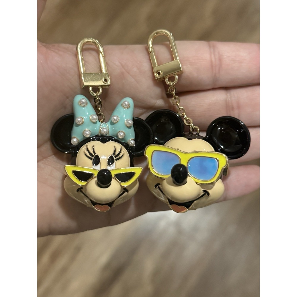Disney Baublebar Mickey & Minnie Mouse Enamel‎ Bag Charm Set Pool Party Head NIB